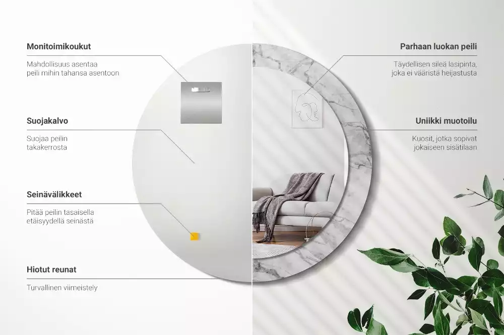 Espelho decorativo redondo Mármore branco