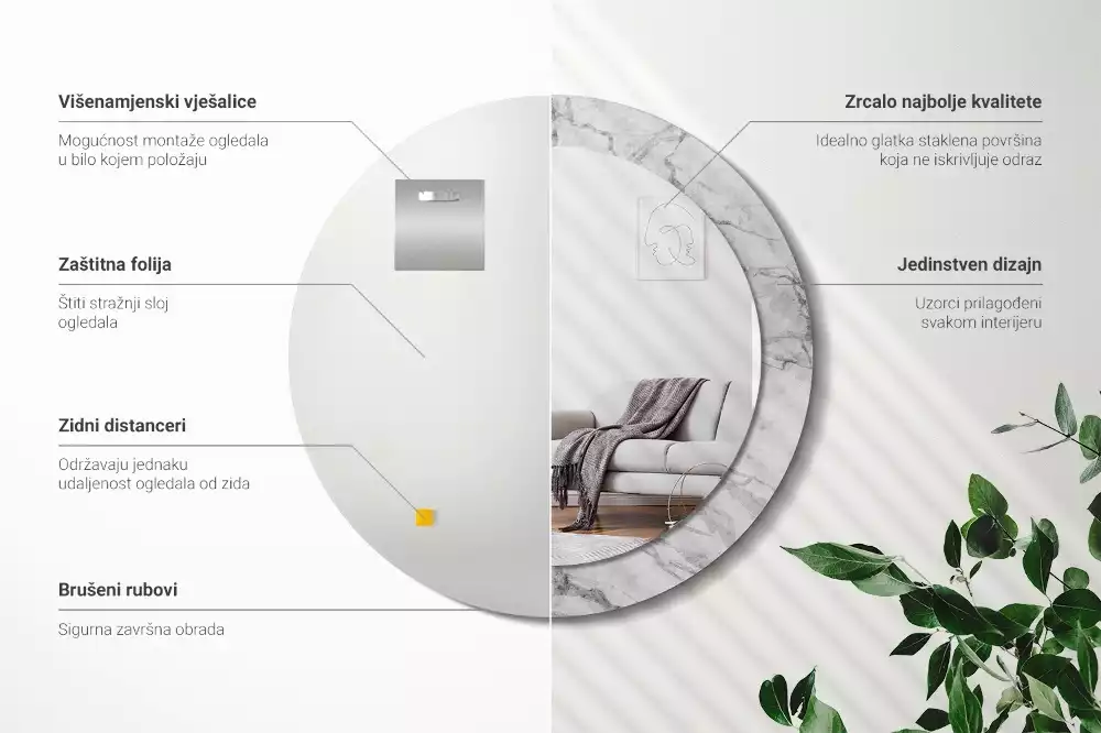 Espelho decorativo redondo Mármore branco