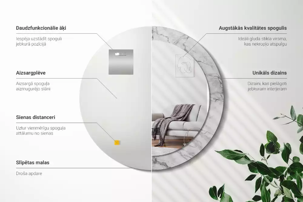 Espelho decorativo redondo Mármore branco