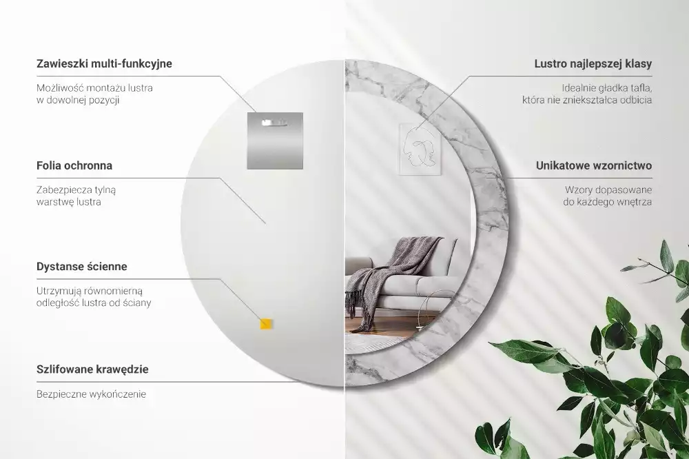 Espelho decorativo redondo Mármore branco