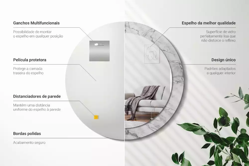 Espelho decorativo redondo Mármore branco