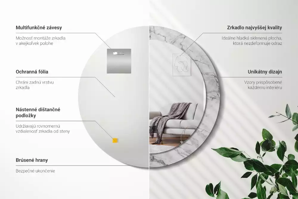 Espelho decorativo redondo Mármore branco