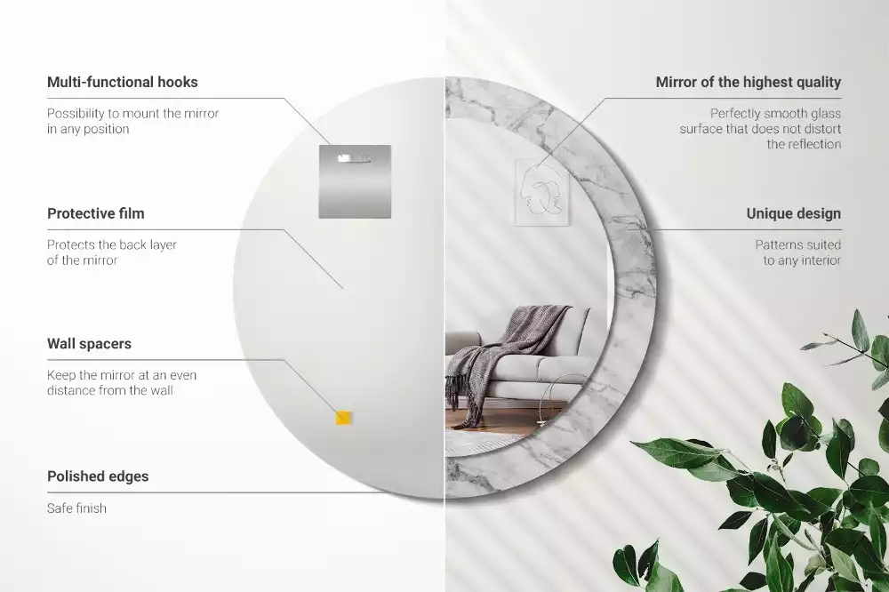 Espelho decorativo redondo Mármore branco