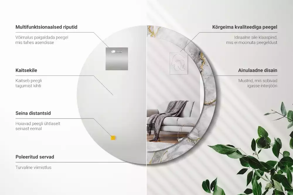 Espelho redondo decorativo Padrão de mármore