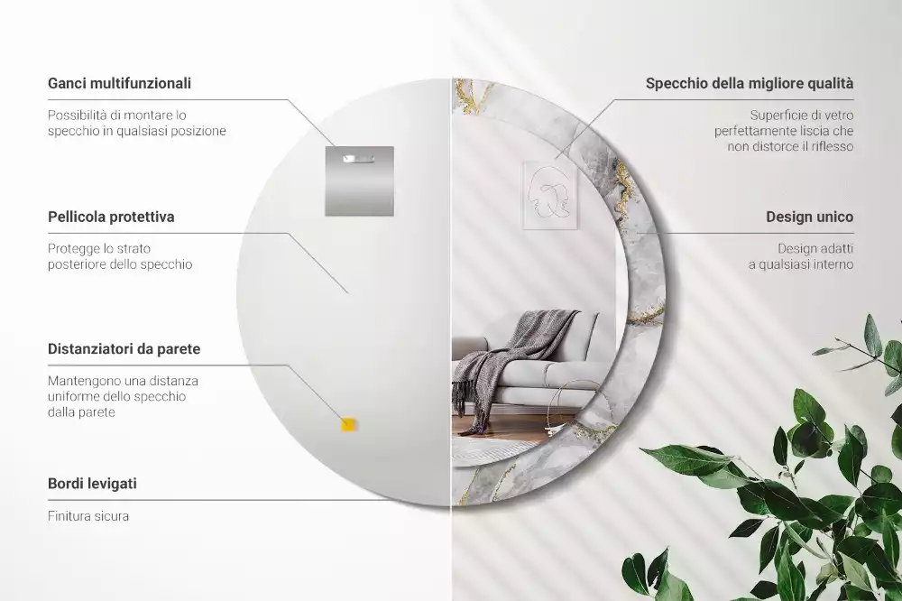 Espelho redondo decorativo Padrão de mármore