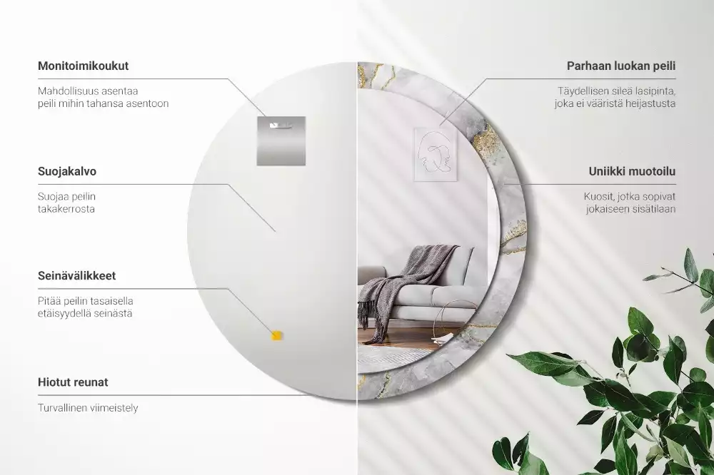 Espelho redondo decorativo Padrão de mármore