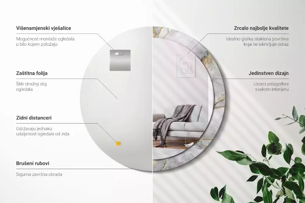 Espelho redondo decorativo Padrão de mármore