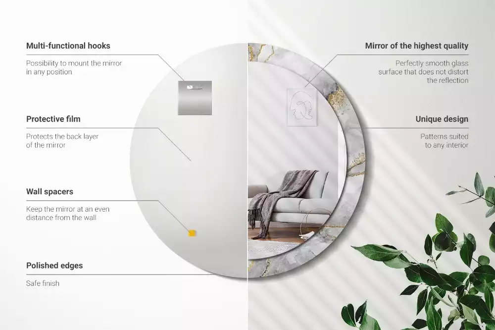 Espelho redondo decorativo Padrão de mármore