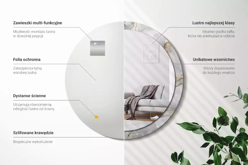 Espelho redondo decorativo Padrão de mármore