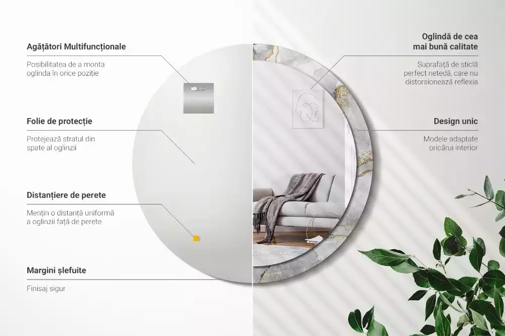 Espelho redondo decorativo Padrão de mármore