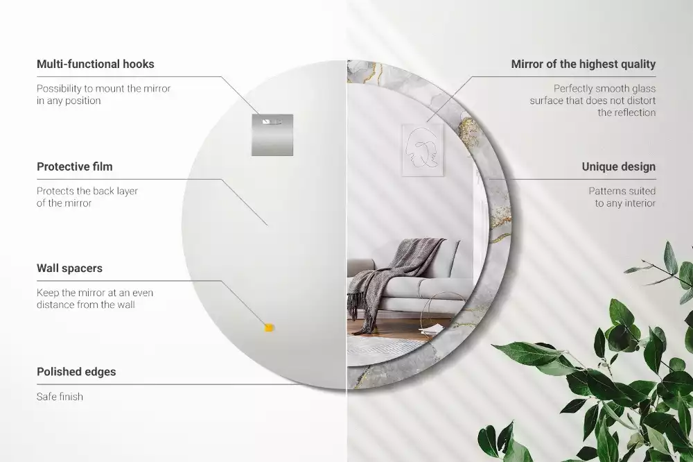 Espelho redondo decorativo Padrão de mármore