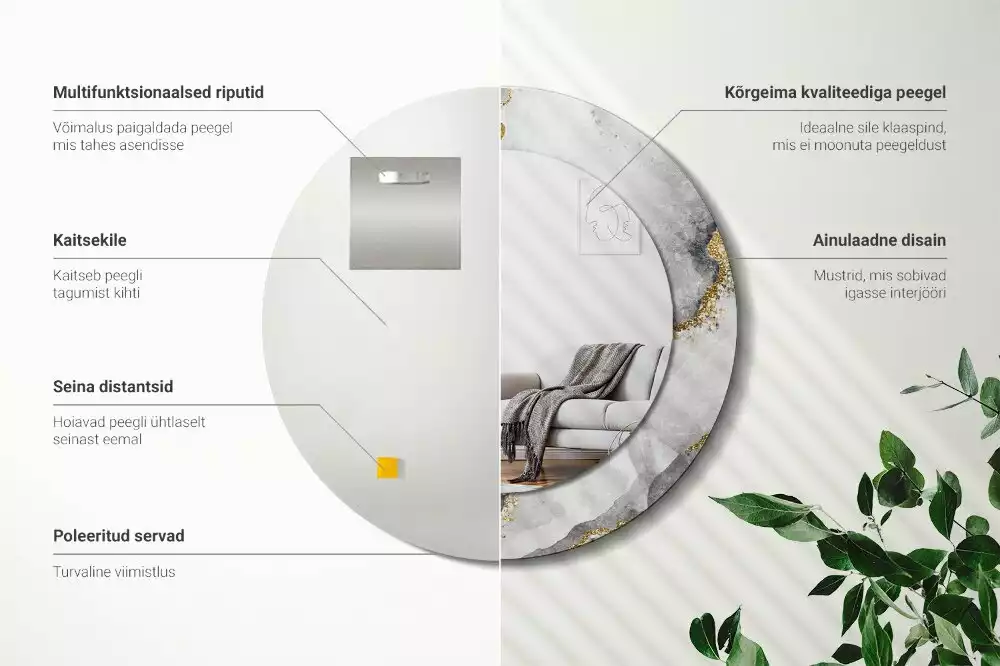 Espelho redondo decorativo Padrão de mármore