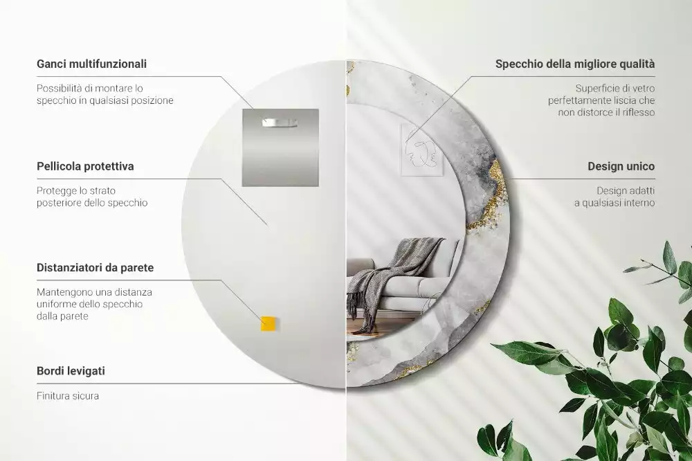 Espelho redondo decorativo Padrão de mármore