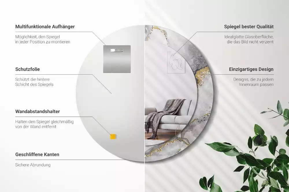 Espelho redondo decorativo Padrão de mármore