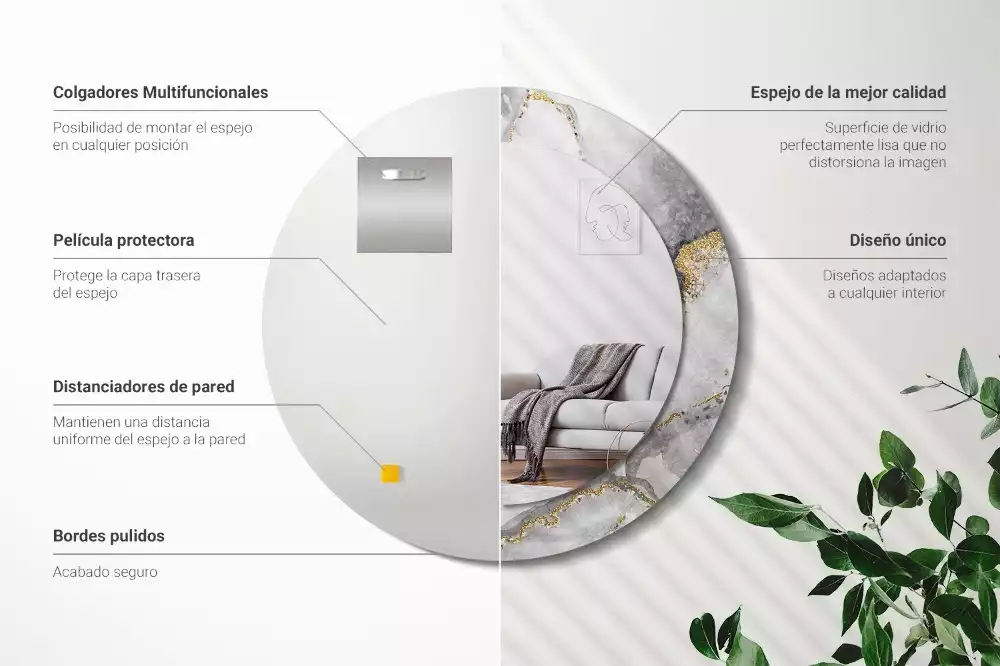 Espelho redondo decorativo Padrão de mármore