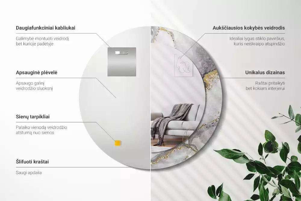 Espelho redondo decorativo Padrão de mármore