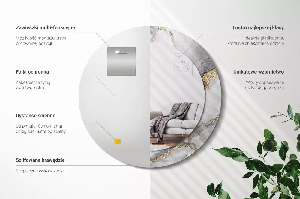 Espelho redondo decorativo Padrão de mármore