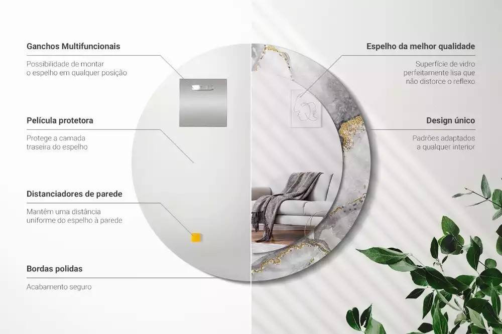 Espelho redondo decorativo Padrão de mármore