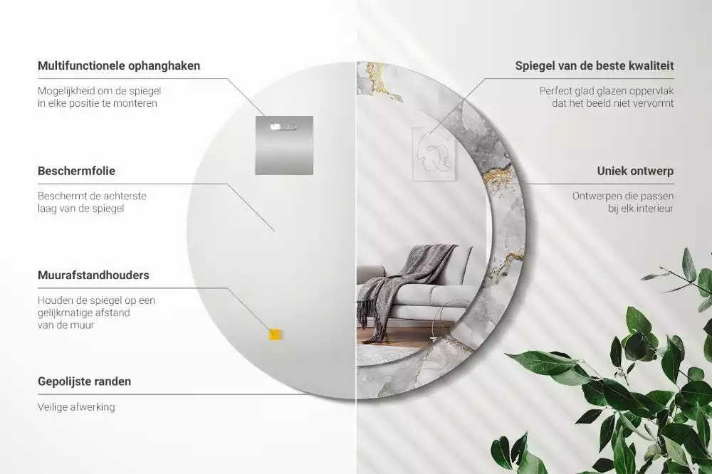 Espelho redondo decorativo Padrão de mármore