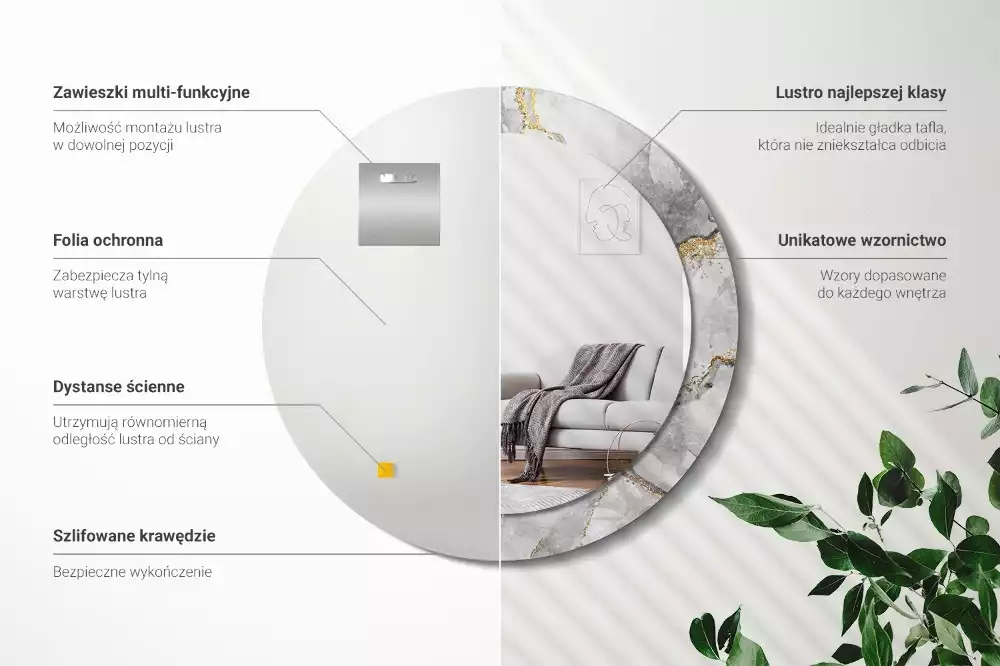 Espelho redondo decorativo Padrão de mármore