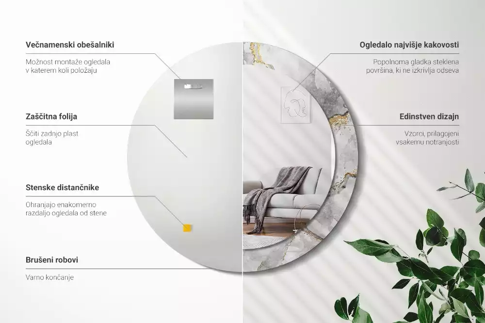 Espelho redondo decorativo Padrão de mármore