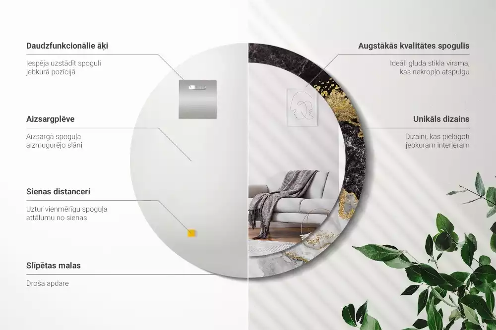 Espelho decorativo redondo Loft de mármore