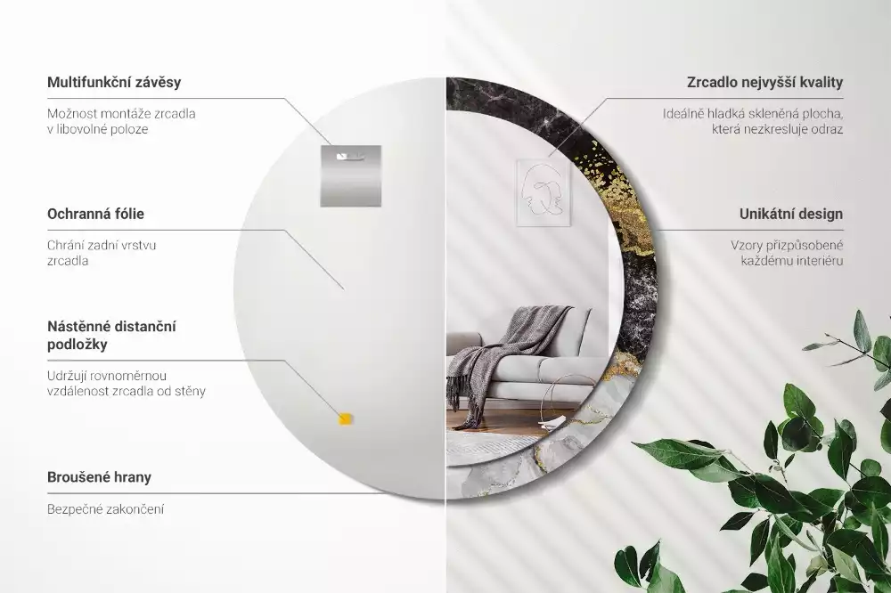 Espelho decorativo redondo Loft de mármore