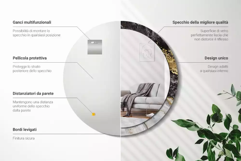 Espelho decorativo redondo Loft de mármore