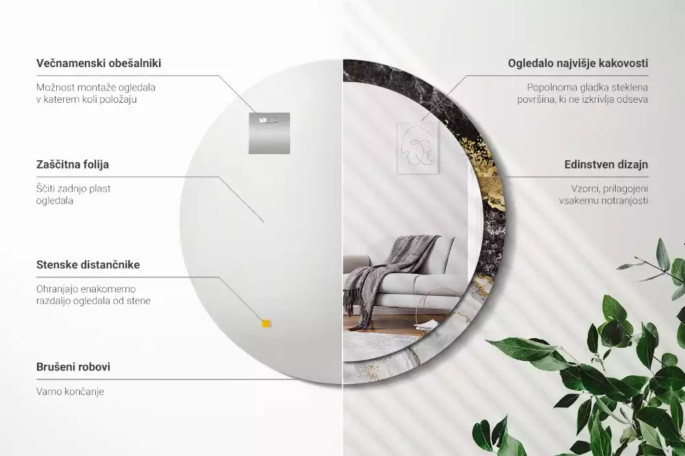 Espelho decorativo redondo Loft de mármore