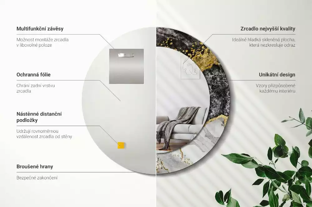 Espelho decorativo redondo Loft de mármore