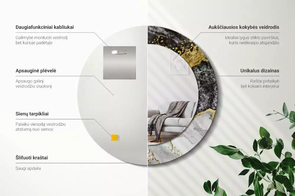 Espelho decorativo redondo Loft de mármore