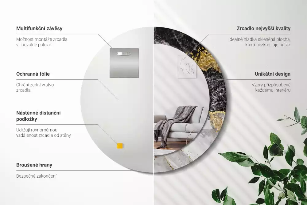 Espelho decorativo redondo Loft de mármore