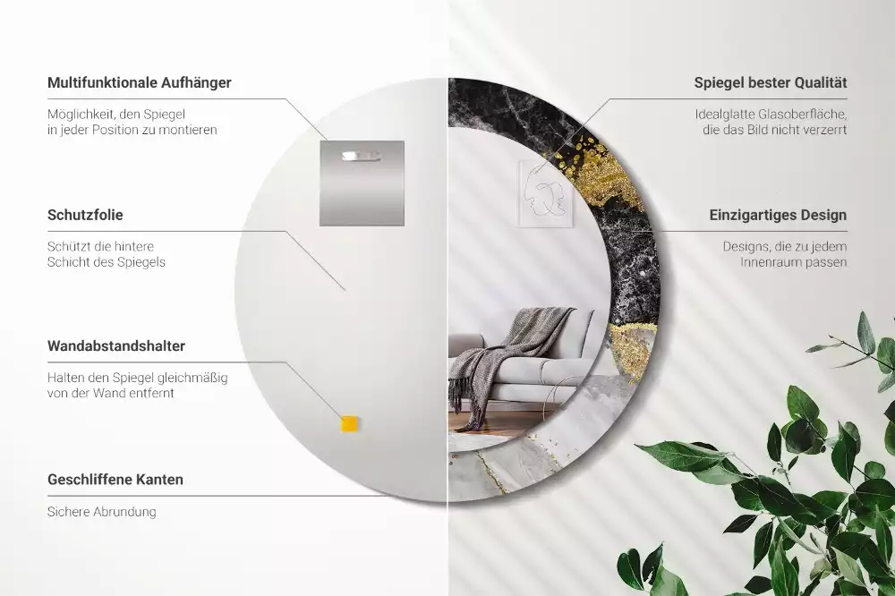 Espelho decorativo redondo Loft de mármore