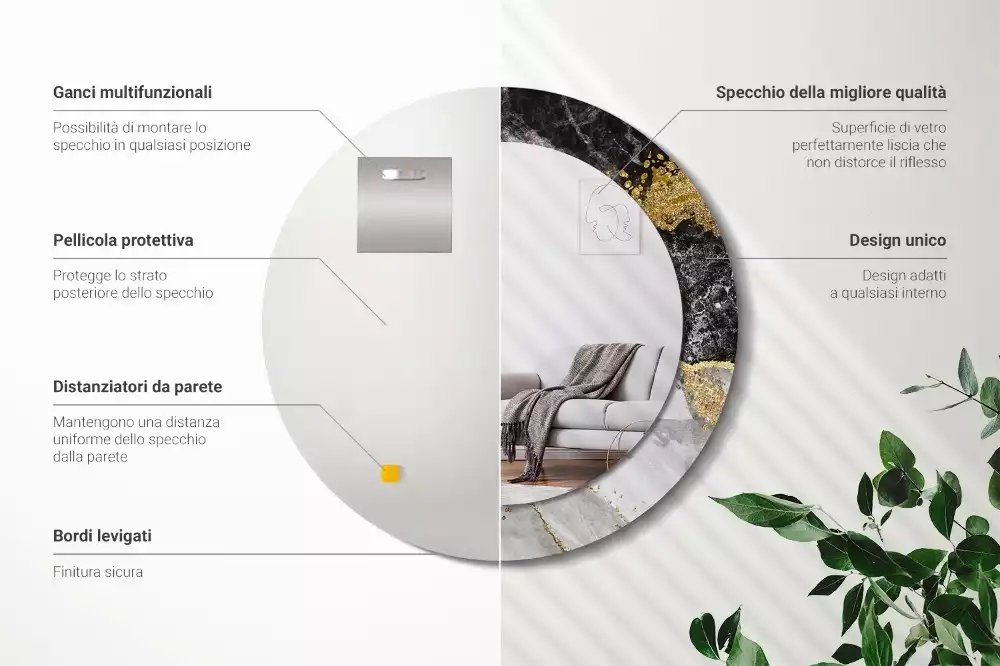 Espelho decorativo redondo Loft de mármore