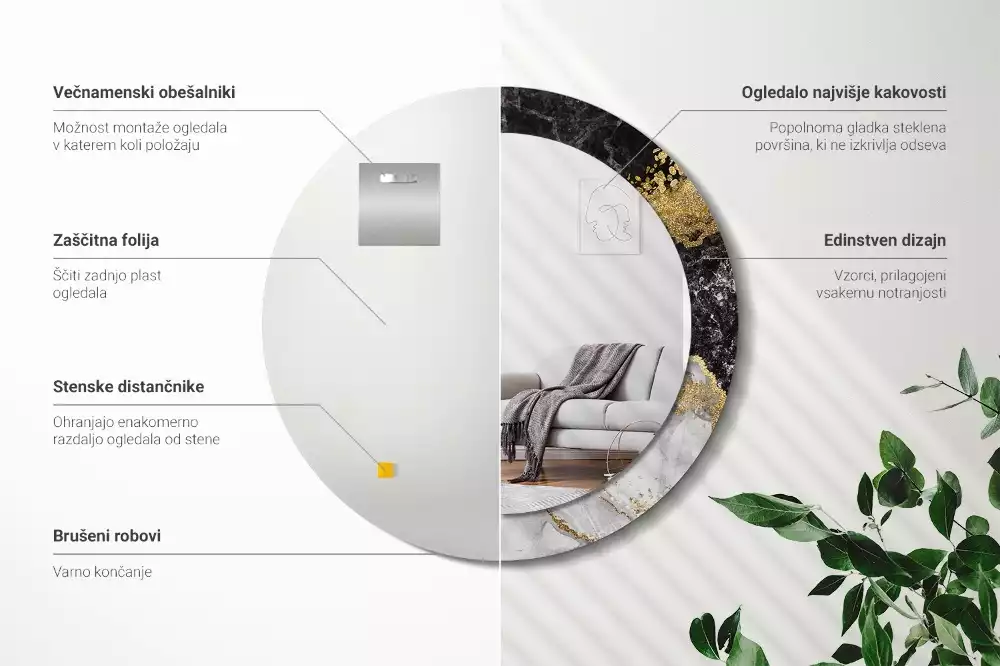 Espelho decorativo redondo Loft de mármore