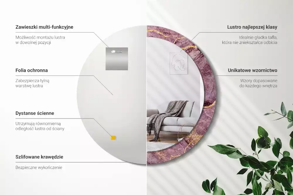 Espelho redondo decorativo Imitação de mármore