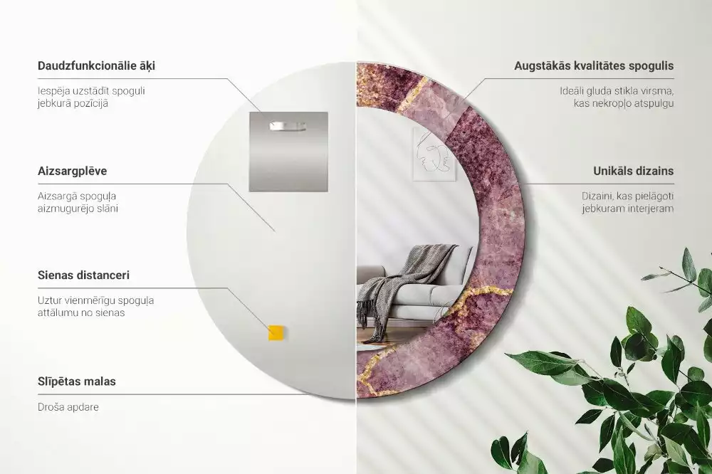 Espelho redondo decorativo Imitação de mármore