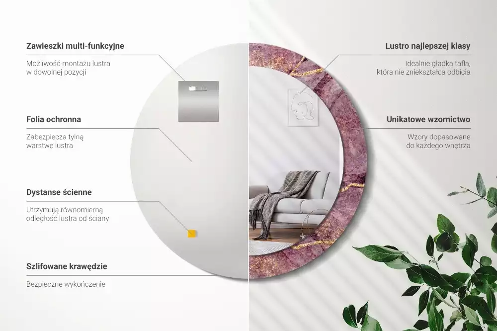 Espelho redondo decorativo Imitação de mármore