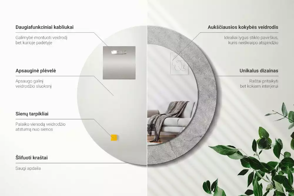 Espelho redondo decorativo Cimento cinza