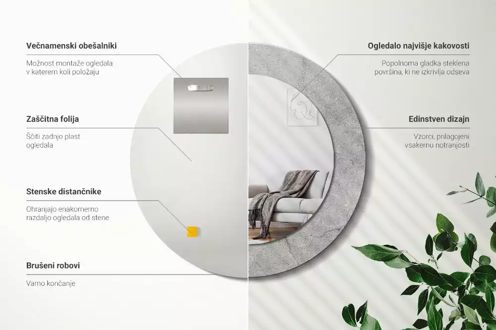 Espelho redondo decorativo Cimento cinza