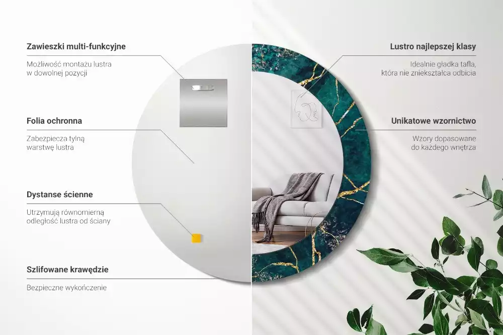 Espelho decorativo redondo Mármore verde