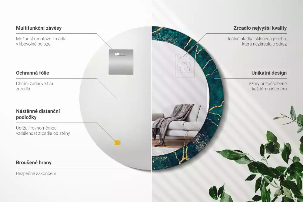 Espelho decorativo redondo Mármore verde