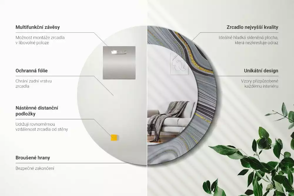 Espelho redondo decorativo Mármore cinza