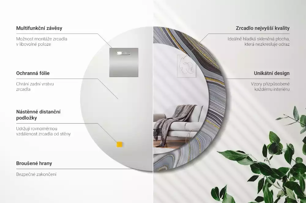 Espelho redondo decorativo Mármore cinza