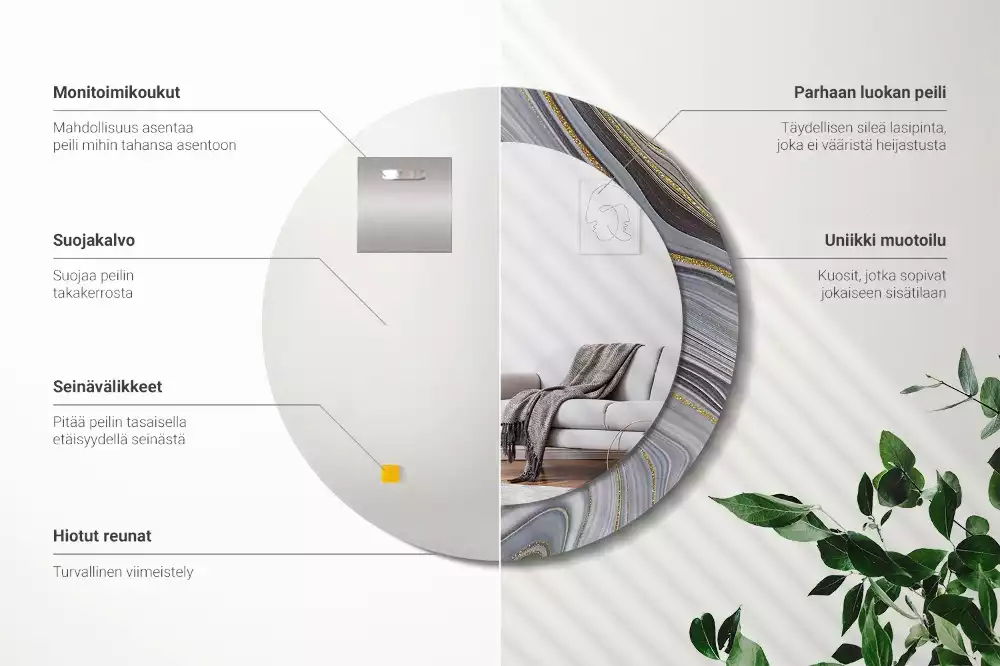 Espelho redondo decorativo Mármore cinza