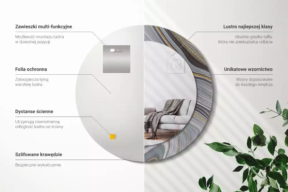 Espelho redondo decorativo Mármore cinza