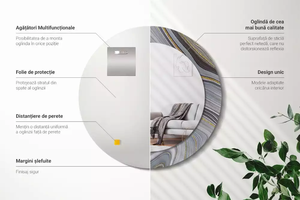 Espelho redondo decorativo Mármore cinza