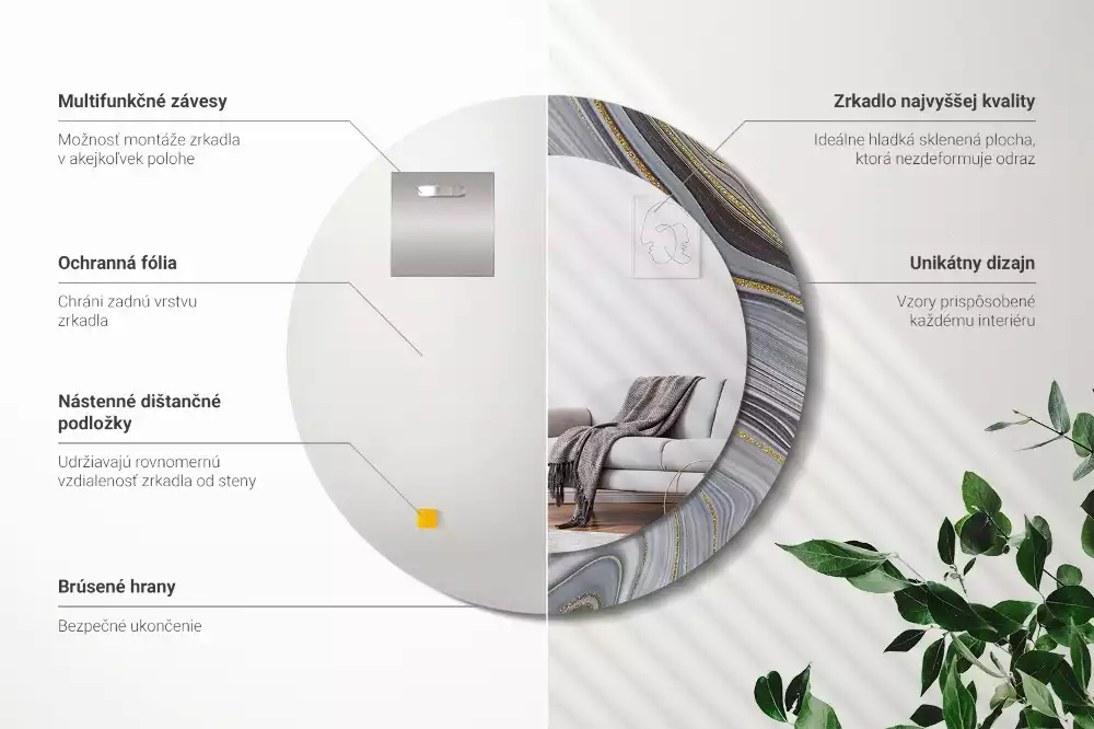 Espelho redondo decorativo Mármore cinza