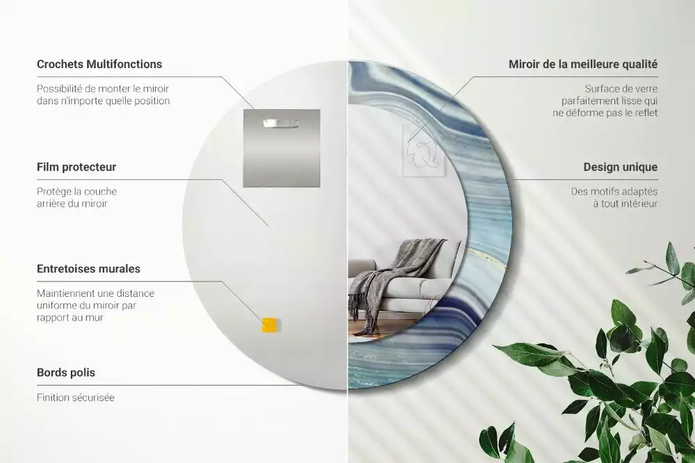 Espelho redondo decorativo Mármore azul