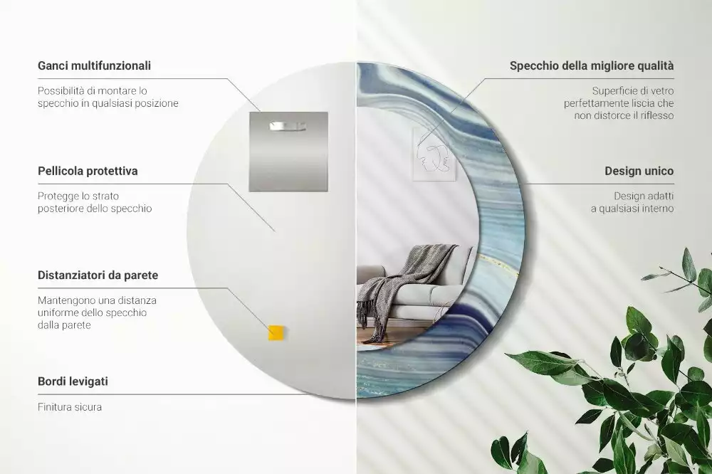 Espelho redondo decorativo Mármore azul